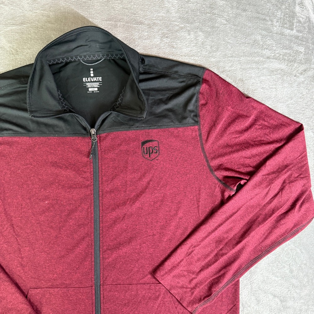 UPS Delivery Men Full Zip Jacket Burgundy Black Colorblock Large